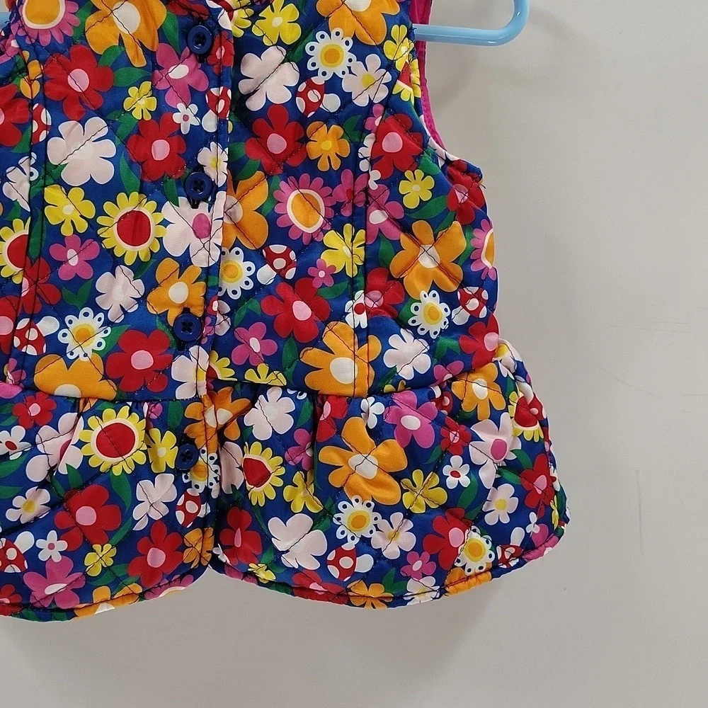 Baby Essentials Button Up Quilted Puffy Vest Multicolor Floral Print Multiples